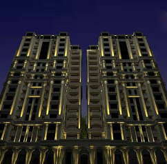 Night view of Tabriz Opal Park residential tower